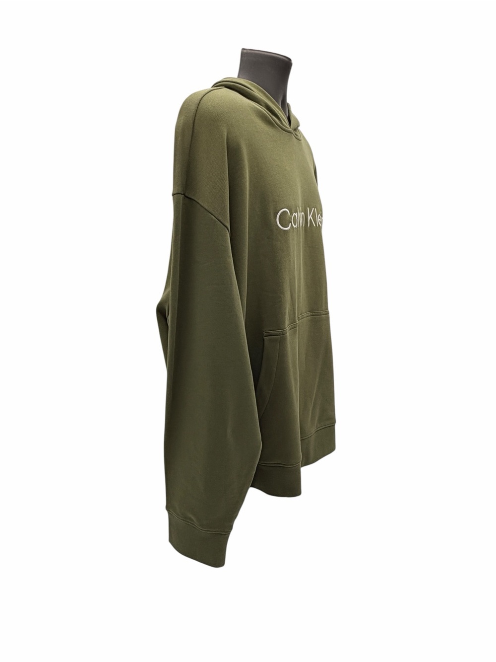 XL Calvin Klein Olive Green Pullover Hoodie with White Logo - Picture 3 of 7